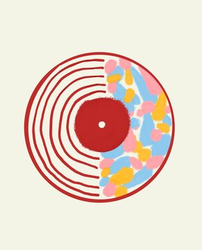 vinyl record half with sound grooves and color pattern