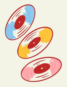 three vinyl records floating