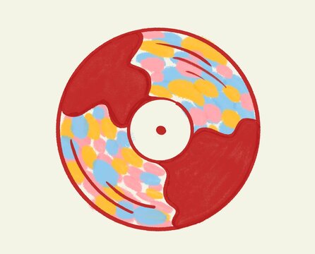 vinyl record with colorful sound pattern