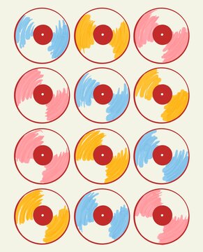 vinyl records arranged in grid pattern