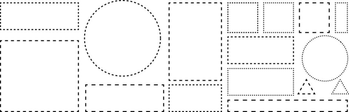 Dashed line frame. Dotted dashed outline frames collection. Borders frame dash line.