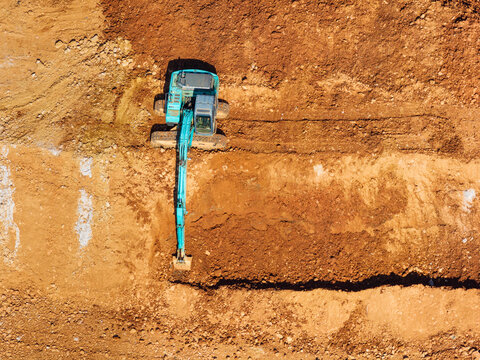 Aerial View of Excavator on Construction Site