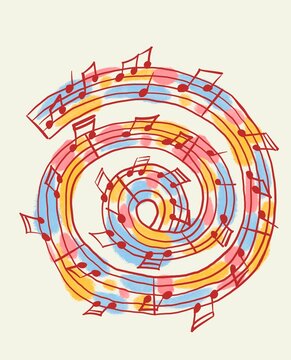 musical notes spiral forming circular rhythm