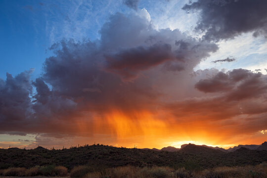 Monsoon storm at sunset in the Arizona desert