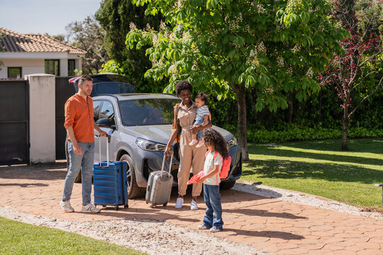 Family starting a vacation adventure