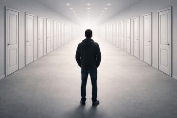 Fototapeta premium Man Facing Many Doors