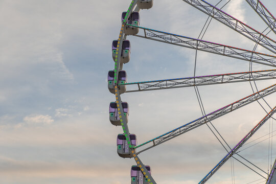Closeup view of a ferris wheel