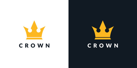 Premium style abstract gold crown logo symbol. Royal king icon. Modern luxury brand element sign. Vector illustration.