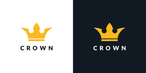 Premium style abstract gold crown logo symbol. Royal king icon. Modern luxury brand element sign. Vector illustration.