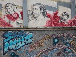 Urban street art mural featuring a portrait on a weathered concrete wall © Łukasz Bielaszewski