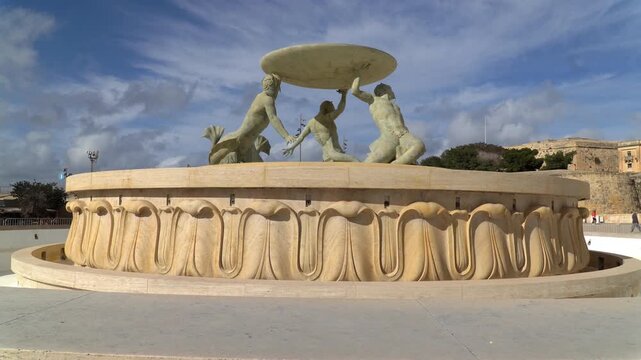The Tritons&rsquo; Fountain, a large fountain in Floriana and one of the most important Modernist landmarks on Malta island.