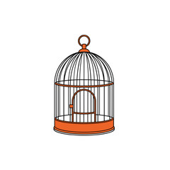 Wooden round bird cage, retro style vector