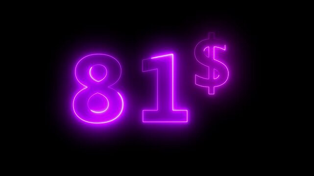 Neon 81 dollar price tag animation motion graphics business, technology, internet and networking concept. 4k video animation on background.