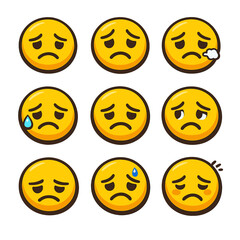 Obraz premium Nine sad emojis expressing various levels of disappointment and sadness