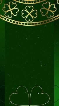 vertical saint patricks pattern with golden shamrock four leaf clovers, smoth rotating seamless. suitable for social media, greeting st patricks day and events