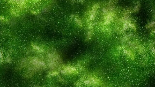 Green algae bloom texture in water with floating particles, abstract nature background