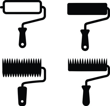 Vector paint roller and brush icons set for painting and decorating projects