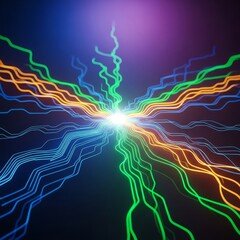 Abstract representation of an advanced AI platform, illuminated by electric currents, symbolizing a connected, sustainable future, advanced, Artificial intelligence, virtual