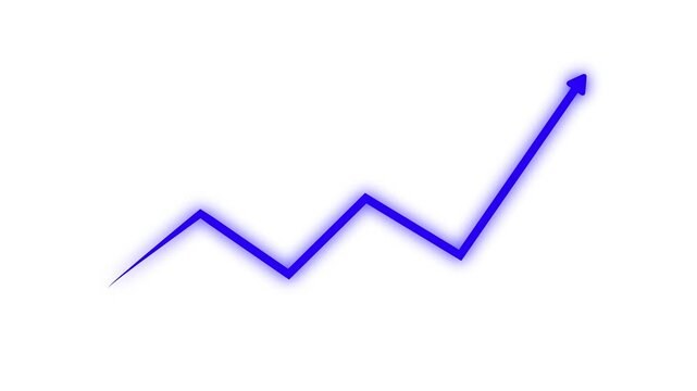 Blue upward trending arrow line graph with glowing effect on white background for business growth success and progress