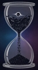 Fototapeta premium Cosmic hourglass illustrates the passage of time with celestial objects falling toward a singularity