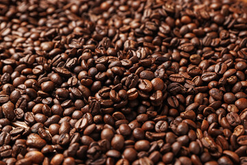 Obraz premium Many coffee beans as background, closeup view