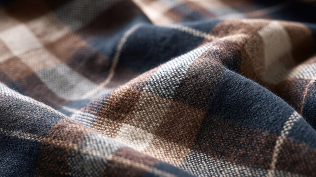 Close up of vintage plaid flannel fabric texture, cozy checkered pattern, soft wool and rustic style background