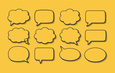 Obraz premium Speech bubbles in various shapes and styles with shadows on a yellow background