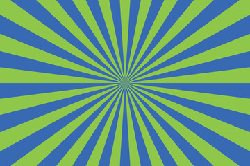 Bright green and blue stripes radiate from a central point creating an eye catching burst design