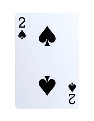 Detailed close up photograph featuring the two of spades playing card showing its distinctive black spade symbols and white paper surface&nbsp;