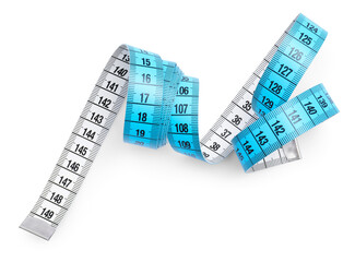 Fototapeta premium One color measuring tape isolated on white, top view