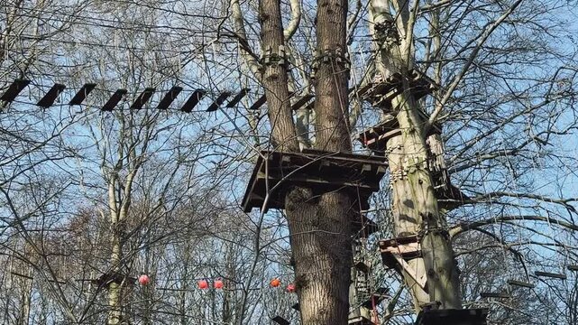 Hochseilgarten zum Klettern oben in den Bäumen