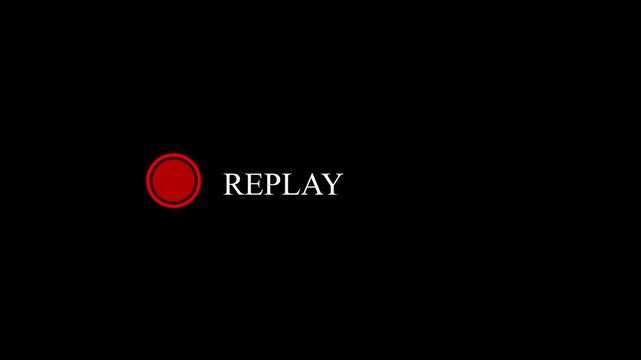Replay icon with red circle animation on black background, video playback symbol.
