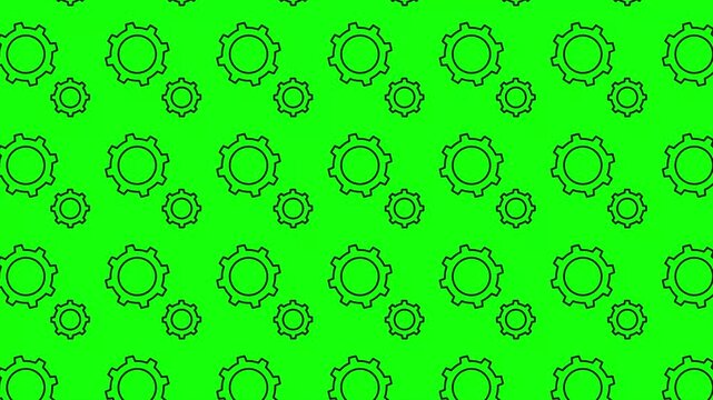 Clean and modern motion graphic featuring a seamless pattern loop of gear in a clean and minimalist style and green screen background