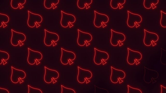 Glowing neon spade symbols pattern on dark background, casino themed animation