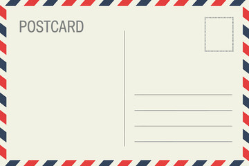 Blank postcard with red blue and white border and space for writing address