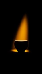 A solitary, starkly illuminated porcelain vessel emerges from impenetrable shadows, its form sculpted by stark light and profound darkness, minimalist,  visual