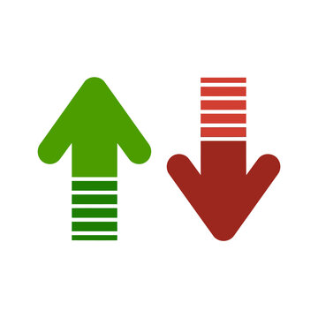 Green up arrow and red down arrow icons with horizontal lines  comparison symbols
