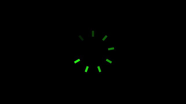 Green progress loading bar animation on black background, buffering icon loop. with video animation