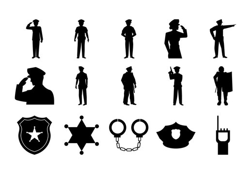 Police Silhouettes Icons Set