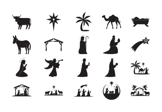 Nativity Scene Silhouettes Icons Set
