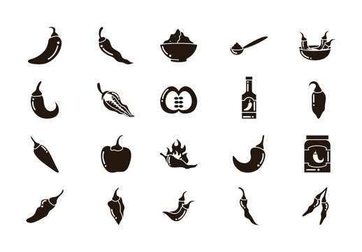 Chilli Silhouettes Icons Set