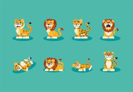 Cartoon Safari Animals Illustration Design Set