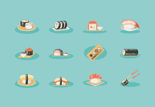 Sushi Food Illustration Design Set