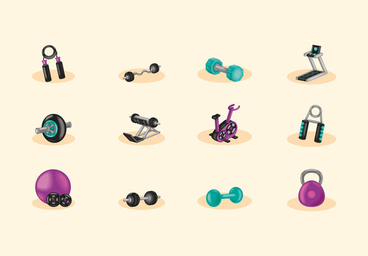 Fitness Gym Equipment Illustration Design Set