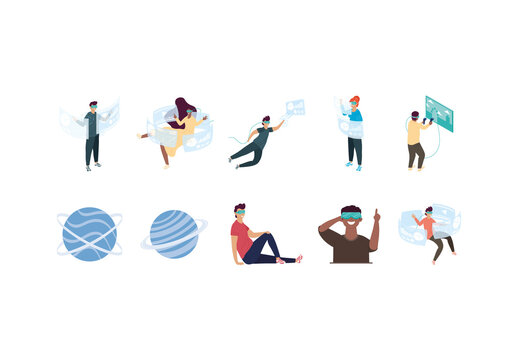 Futuristic Virtual Reality Illustration Set