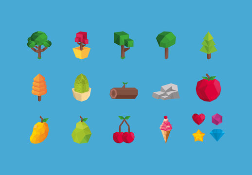 Geometric Low Poly Elements Illustration Set