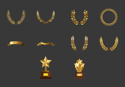 Golden Trophy Illustration Set