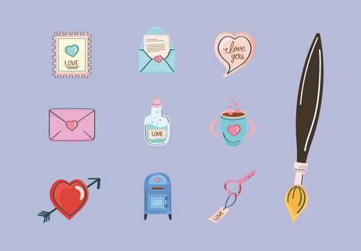 Hand Drawn Love Doodle Illustration Set