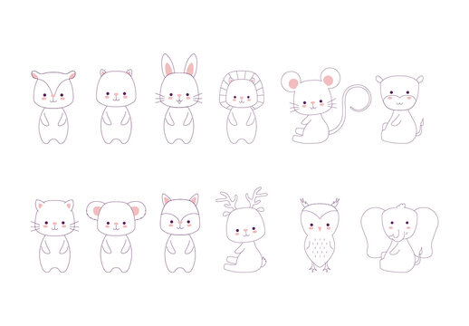 Art Cute Animals Illustration Set