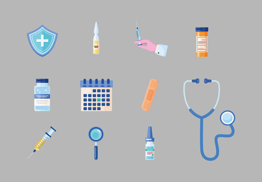 Modern Healthcare Time To Vaccinate Illustration Set